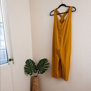 Boho Cottagecore Mustard Crisscross Jumpsuit
